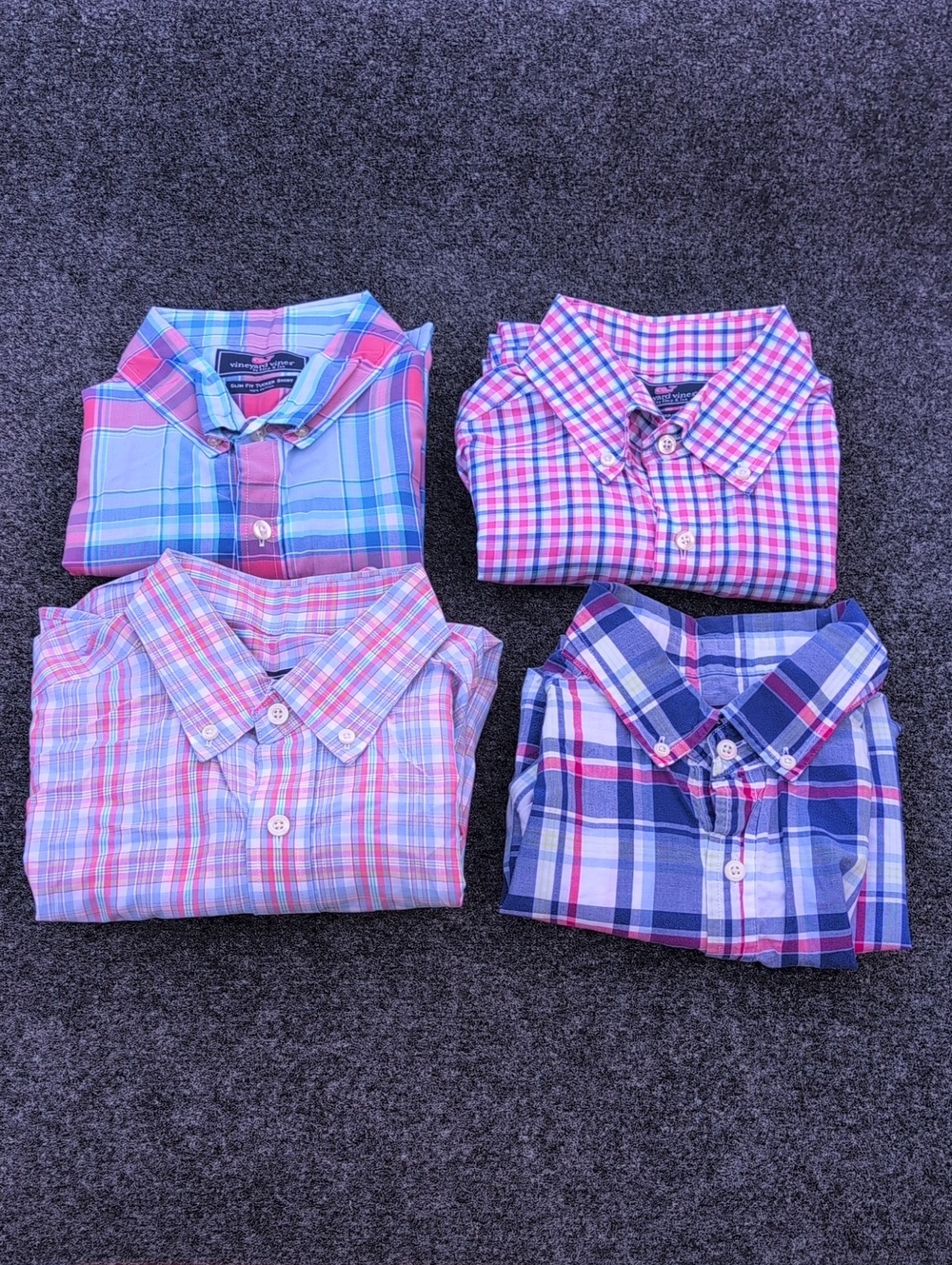 Vineyard Vines Men's Mixed Plaid Button-Downs in Pink and Blue Tones Lot Of 4